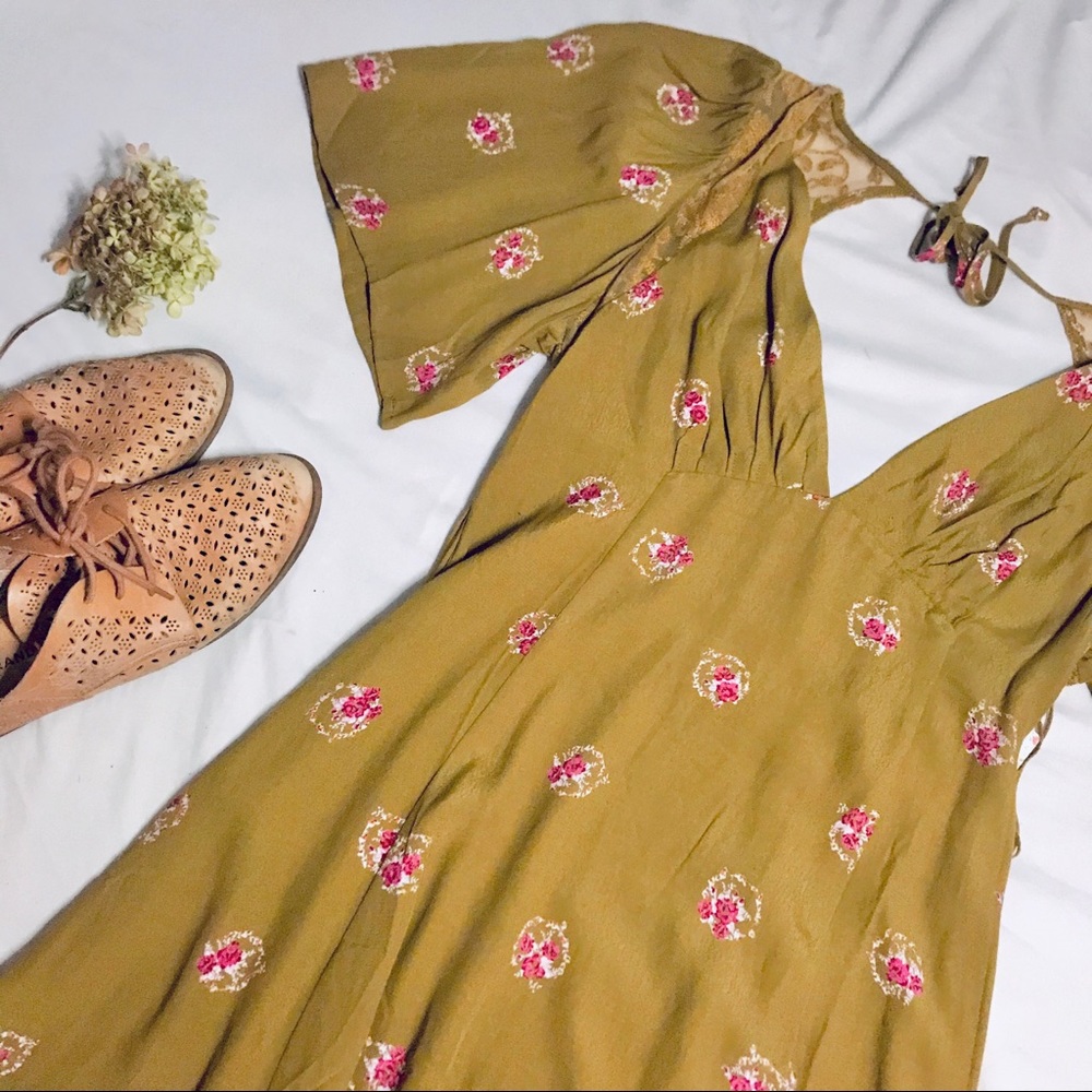 Free People Olive Floral Mini Dress